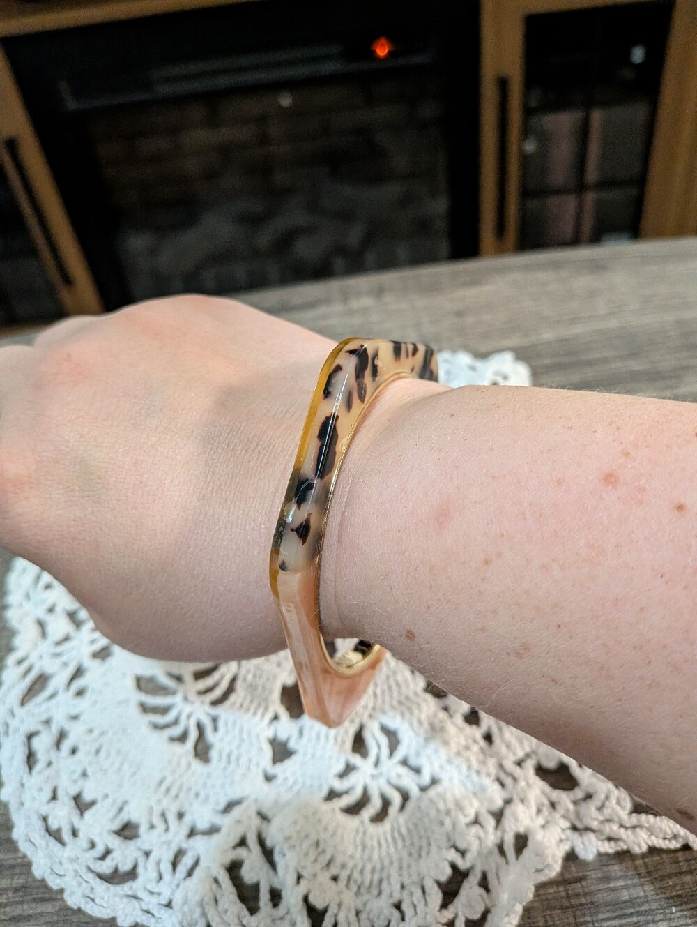 Tortoiseshell And Peach Bangle Bracelet